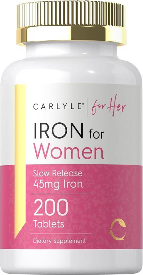 Iron Supplement for Women 45mg | 200 Tablets | Vegetarian, Non-GMO, Gluten Free ...