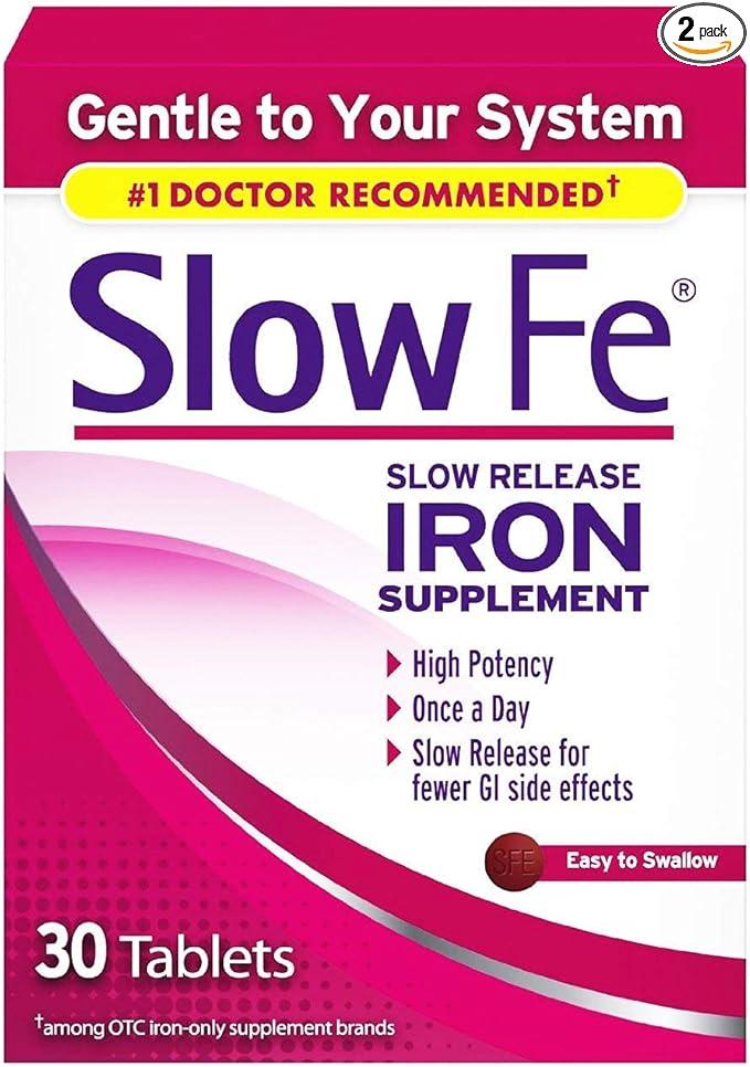 Slow Fe Slow Release Iron Tablets, 60-Count Boxes (Pack of 2)