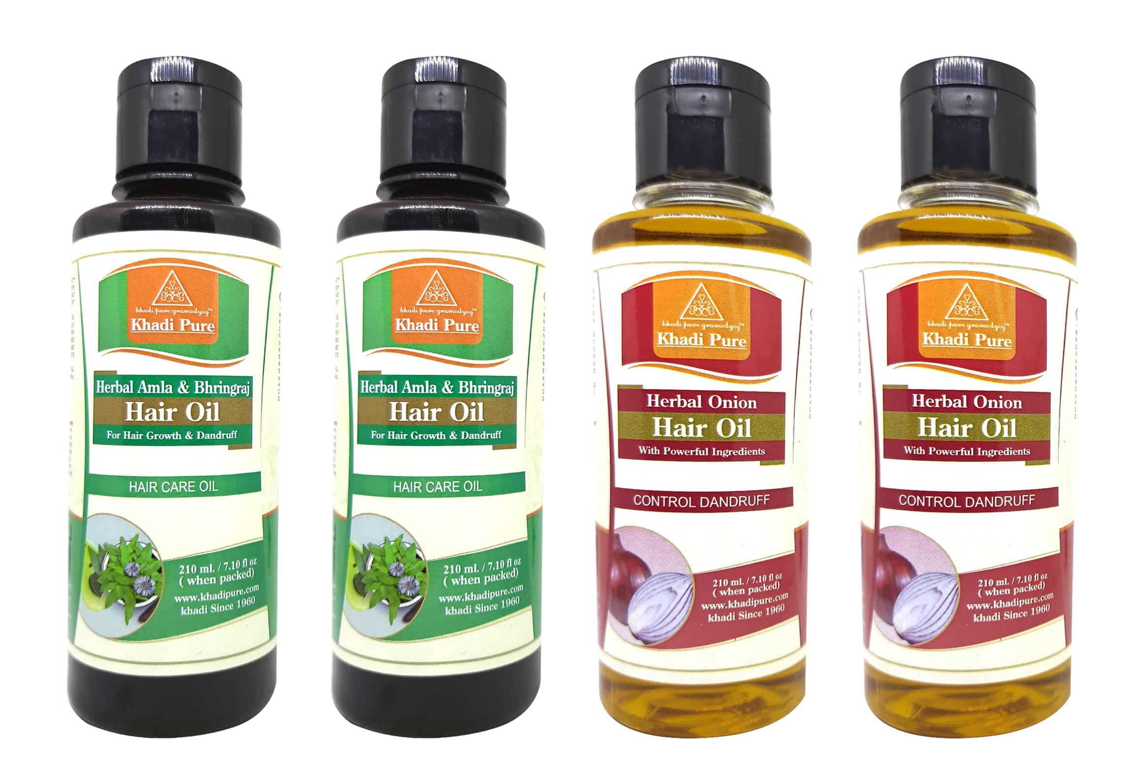 Khadi Pure Herbal Amla & Bhringraj & Onion Hair Oil (210ml Each) (Combo Of 4) Oil · Volumising